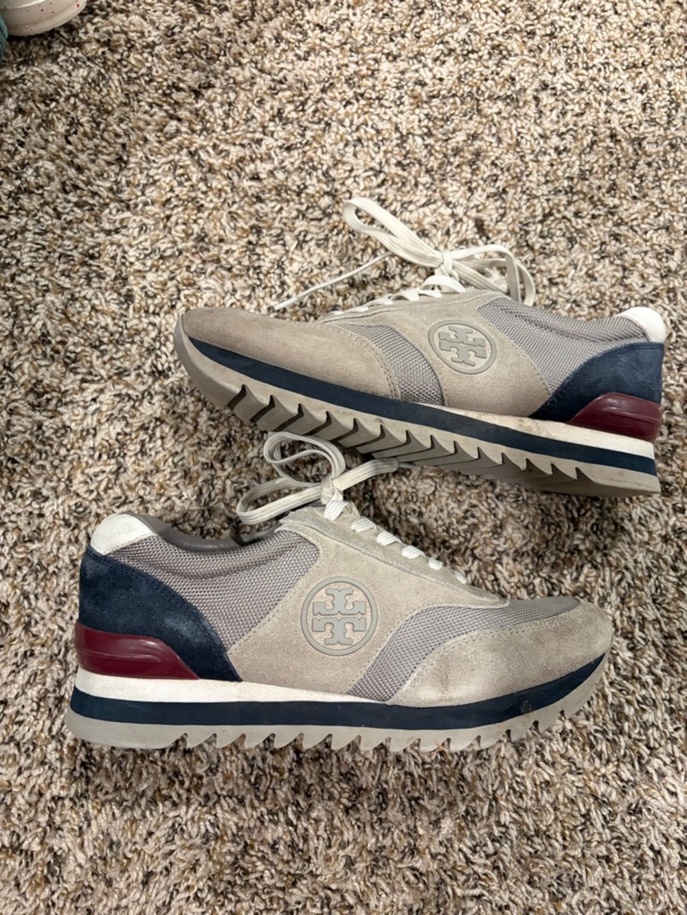 Tory Burch Taupe Suede & Navy Accent Men’s Runner Sneaker